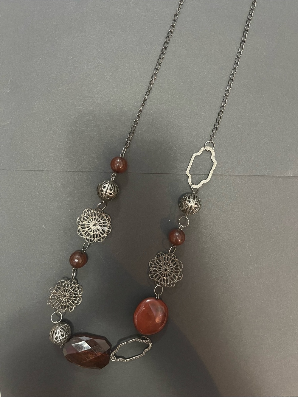 paparazzi Brown & Silver Filigree Bead Necklace
